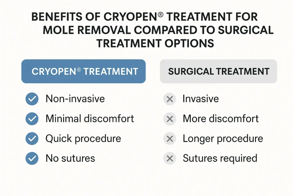 Table to show the benefits of getting moles removed Wrexham from LA LIPO