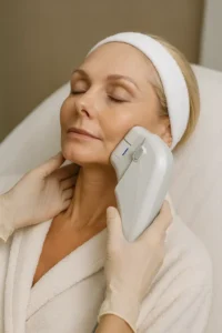Woman receiving HIFU non surgical facelift treatment Wrexham