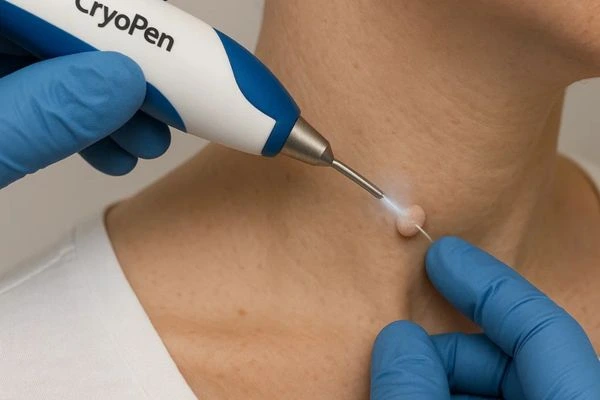 Person receiving cryotherapy Wrexham for skin tag removal