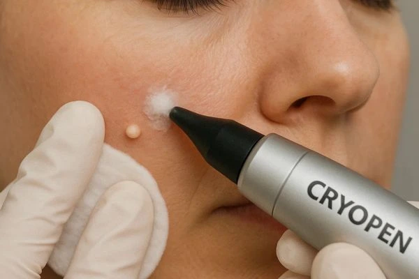 Woman receiving milia removal treatment Wrexham