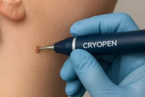 Person receiving skin tag removal Wrexham