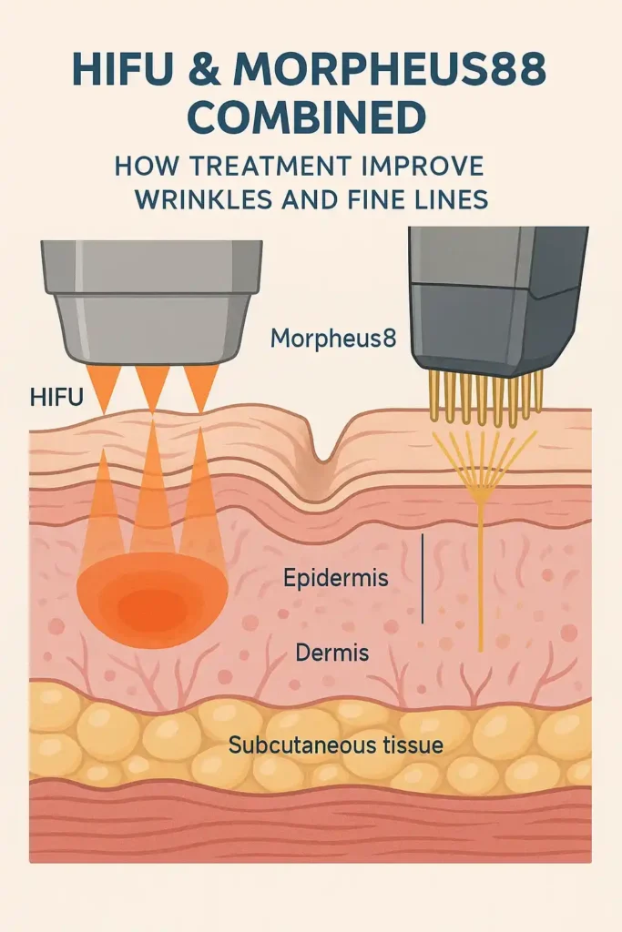 Diagram showing HIFU & Morpeus8 Wrexham and the benefits for reduction in wrinkles and fine lines