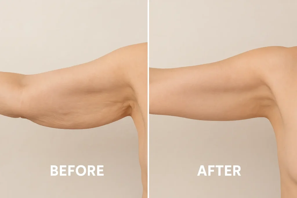 Picture of LA LIPO Wrexham before and after results of skin tightening treatment on the upper arms.